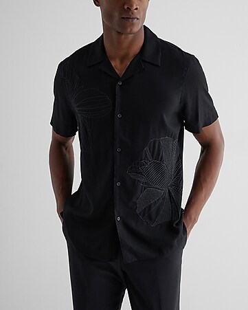 Monogram Short-Sleeved Denim Shirt - Luxury Black