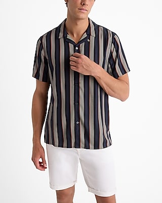 Multi Striped Rayon Short Sleeve Shirt