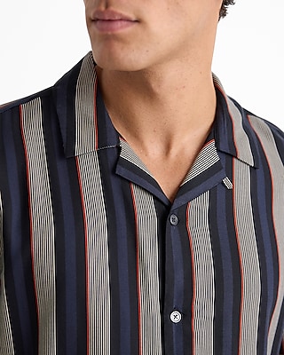 Multi Striped Rayon Short Sleeve Shirt