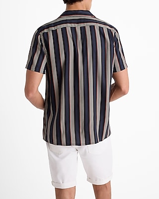 Multi Striped Rayon Short Sleeve Shirt