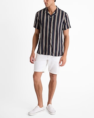 Multi Striped Rayon Short Sleeve Shirt