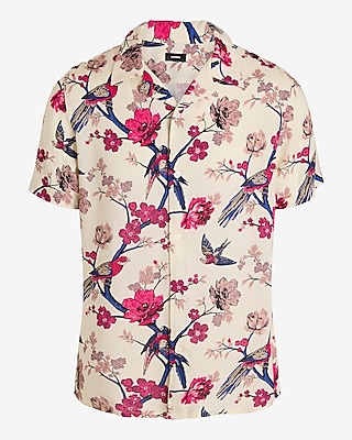 Floral Bird Rayon Short Sleeve Shirt