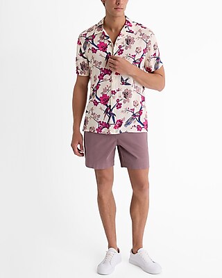 Floral Bird Rayon Short Sleeve Shirt