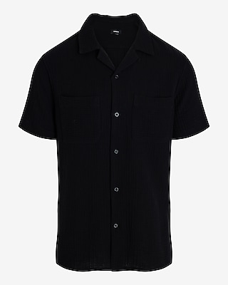 Crinkle Textured Cotton Short Sleeve Shirt