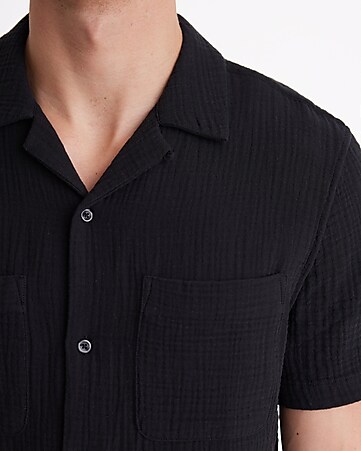 Crinkle Textured Cotton Short Sleeve Shirt