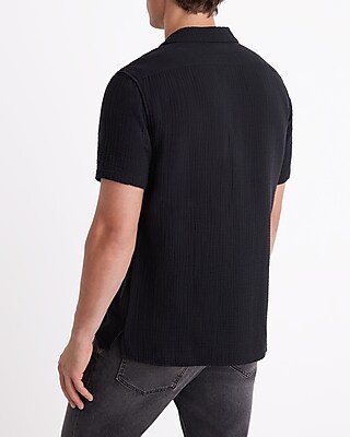 Crinkle Textured Cotton Short Sleeve Shirt