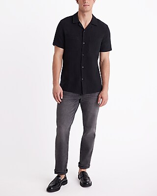 Crinkle Textured Cotton Short Sleeve Shirt