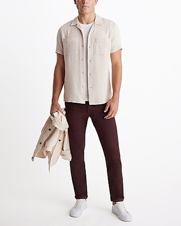 Crinkle Textured Cotton Short Sleeve Shirt