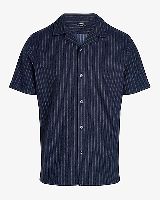 Striped Linen-Blend Short Sleeve Shirt
