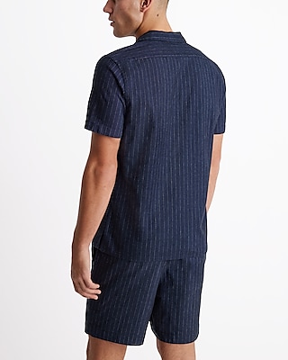 Striped Linen-Blend Short Sleeve Shirt