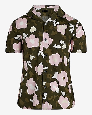 Textured Abstract Floral Cotton Stretch Short Sleeve Shirt