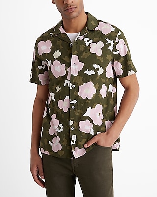 Textured Abstract Floral Cotton Stretch Short Sleeve Shirt