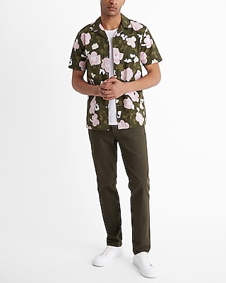 Textured Abstract Floral Cotton Stretch Short Sleeve Shirt