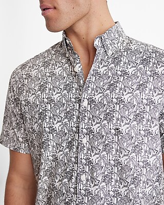 Jungle Print Cotton Stretch Short Sleeve Shirt