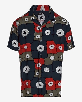 Abstract Floral Rayon Short Sleeve Shirt