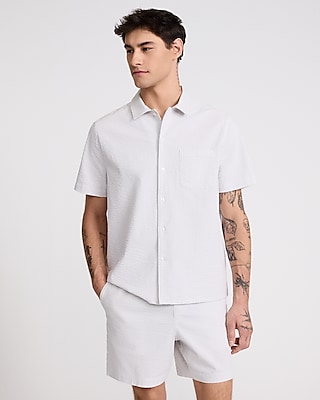 Striped Seersucker Cotton Stretch Short Sleeve Shirt