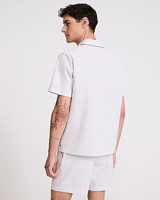 Striped Seersucker Cotton Stretch Short Sleeve Shirt