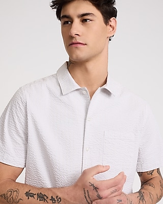 Striped Seersucker Cotton Stretch Short Sleeve Shirt
