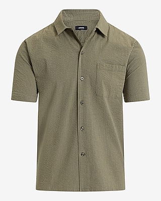 Striped Seersucker Cotton Stretch Short Sleeve Shirt