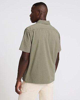 Striped Seersucker Cotton Stretch Short Sleeve Shirt