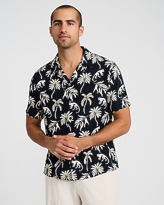 まっち Palm Tree Camp Collar Rayon Short Sleeve Shirt | Express