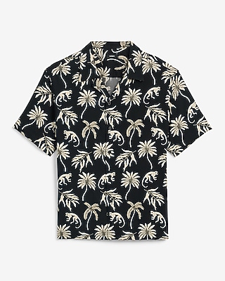 Palm Tree Camp Collar Rayon Short Sleeve Shirt