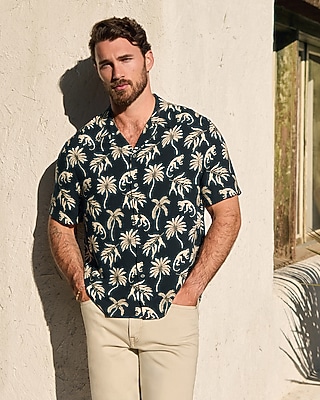 Palm Tree Camp Collar Rayon Short Sleeve Shirt