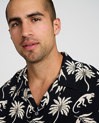 Palm Tree Camp Collar Rayon Short Sleeve Shirt