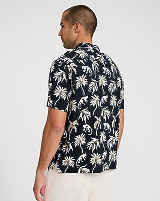 Palm Tree Camp Collar Rayon Short Sleeve Shirt