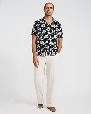 Palm Tree Camp Collar Rayon Short Sleeve Shirt