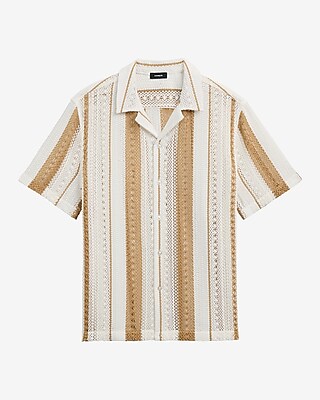 Textured Crochet Cotton-Blend Short Sleeve Shirt
