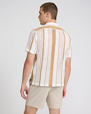 Textured Crochet Cotton-Blend Short Sleeve Shirt