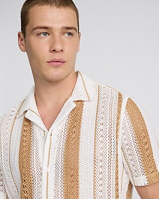 Textured Crochet Cotton-Blend Short Sleeve Shirt