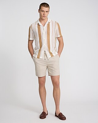 Textured Crochet Cotton-Blend Short Sleeve Shirt