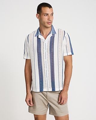 Textured Crochet Cotton-blend Short Sleeve Shirt