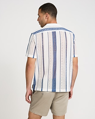 Textured Crochet Cotton-Blend Short Sleeve Shirt