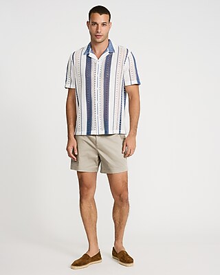 Textured Crochet Cotton-Blend Short Sleeve Shirt