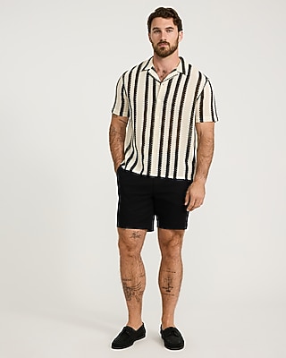 Textured Crochet Striped Cotton Short Sleeve Shirt - thumbnail 4