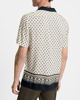 Bordered Bandana Print Rayon Short Sleeve Shirt