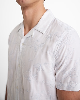 Embroidered Leaf Rayon Short Sleeve Shirt