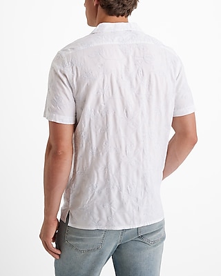 Embroidered Leaf Rayon Short Sleeve Shirt