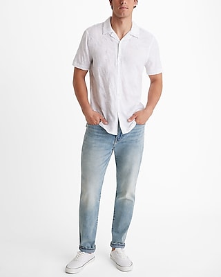 Embroidered Leaf Rayon Short Sleeve Shirt