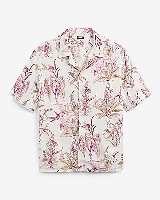 Floral Bird Camp Collar Short Sleeve Shirt