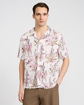 Floral Bird Camp Collar Short Sleeve Shirt