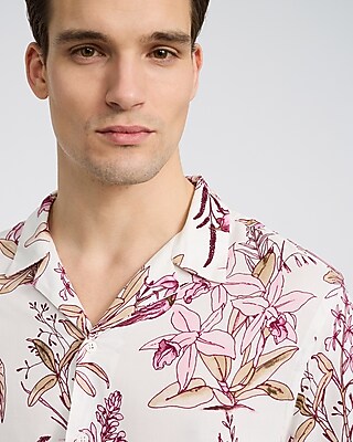 Floral Bird Camp Collar Short Sleeve Shirt