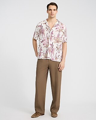 Floral Bird Camp Collar Short Sleeve Shirt