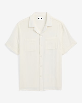 Textured Crinkle Cotton Relaxed Short Sleeve Shirt