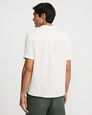 Textured Crinkle Cotton Relaxed Short Sleeve Shirt