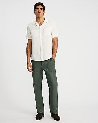 Textured Crinkle Cotton Relaxed Short Sleeve Shirt