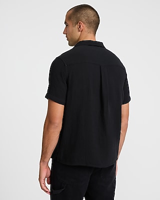 Textured Crinkle Cotton Relaxed Short Sleeve Shirt - image 2